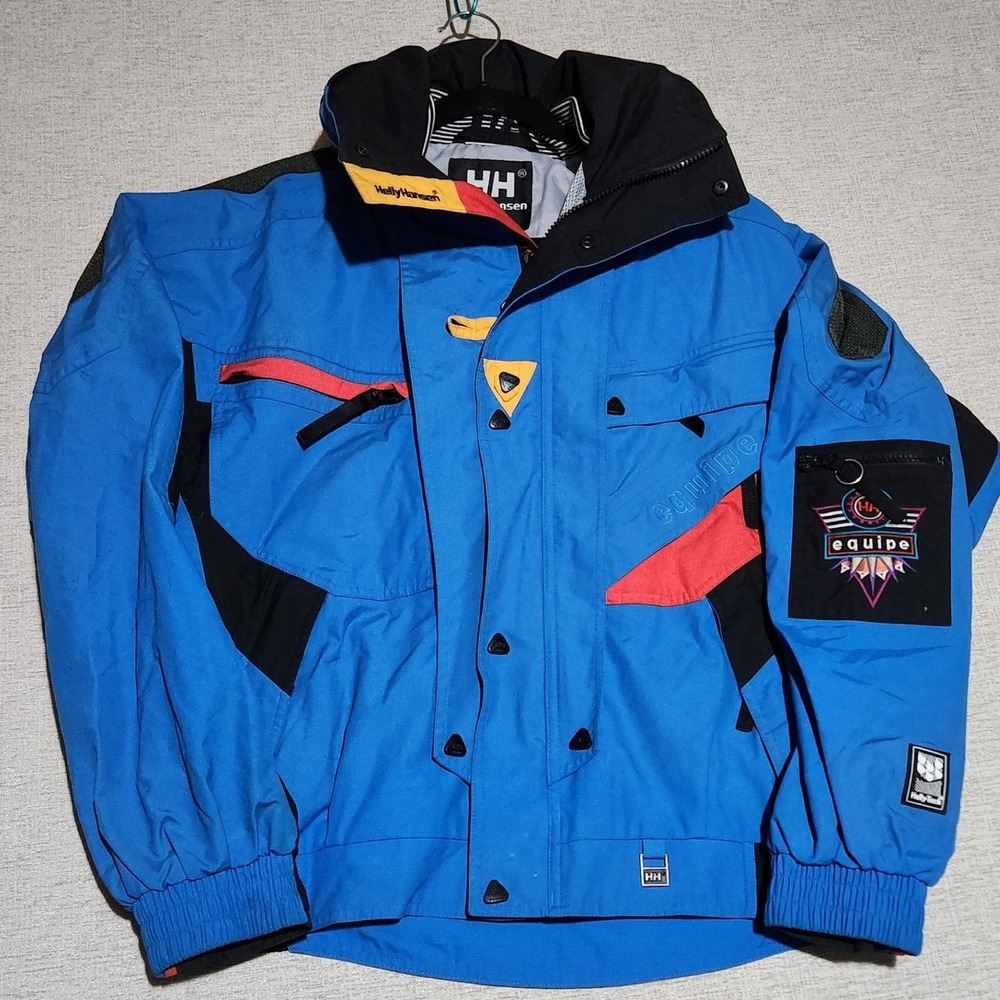 Helly Hansen Equipe Ski Jacket Mens Small Blue Helly-Tech Retro 90s Waterproof